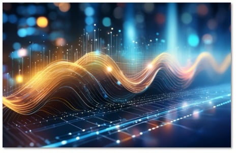 waves made of golden lights going across a shiny background