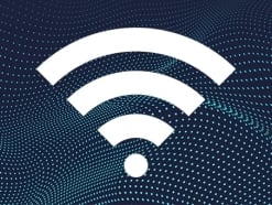 White Wi-Fi symbol on a curved dot patterned background