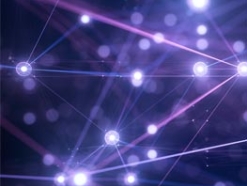 white lights making a linear pattern over a purple background