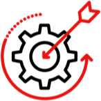 Red arrow sticking into the center of a black gear